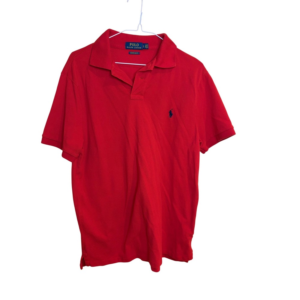 Polo Ralph Lauren Mens Custom Slim Fit Red Short Sleeve Pique Polo Shirt Large